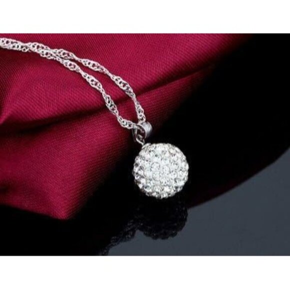 Crystalline Azuria White Disco Ball Pendant Necklace 18" Solid Silver S925 - Picture 4 of 6